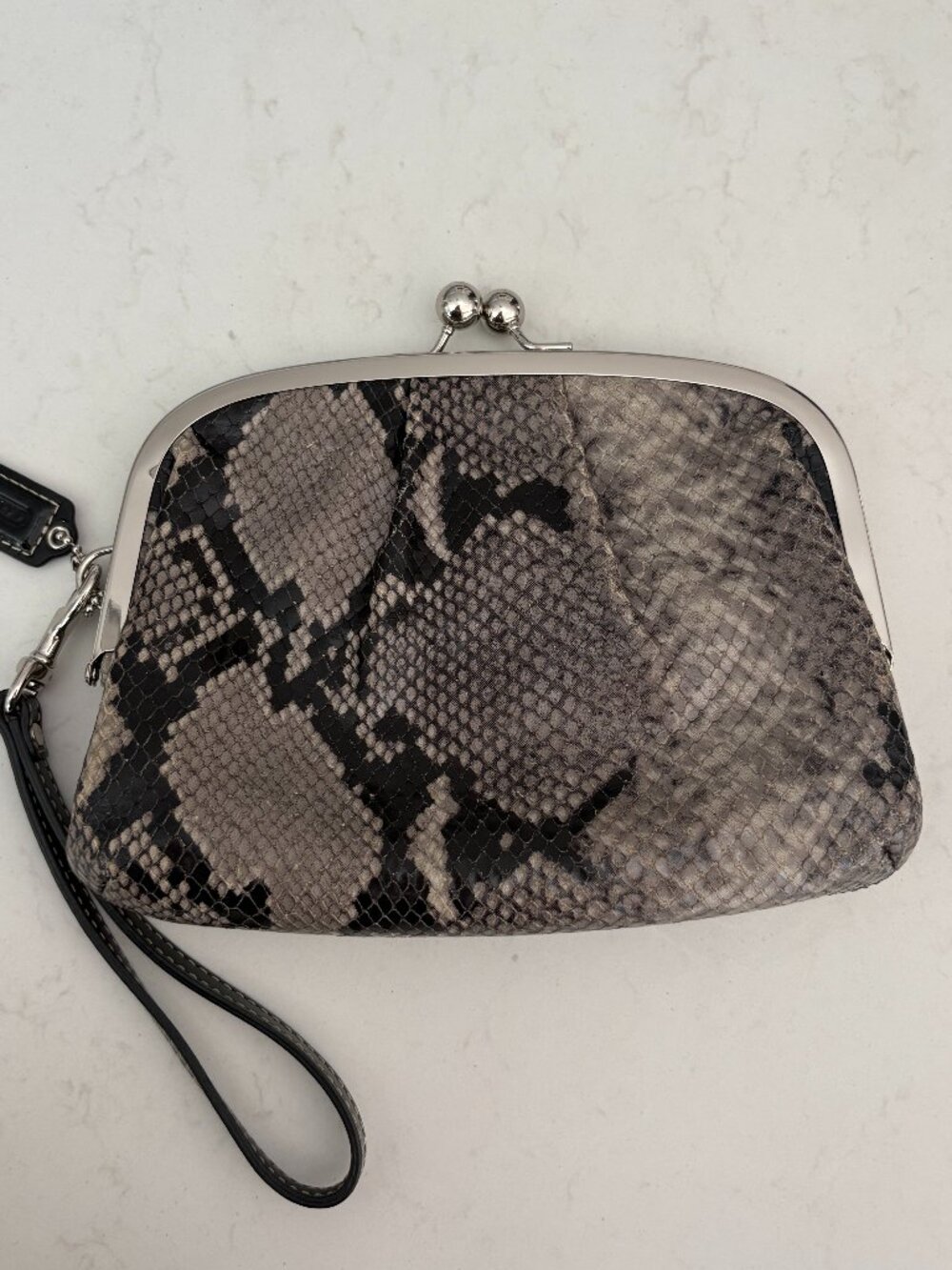 Coach Snakeskin Embossed Kiss Lock Wristlet Clutch Retro Chic Indie Sleaze Party - Picture 9 of 10